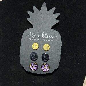 Dixie Bliss Earrings Trio - Yellow, Black, Purple